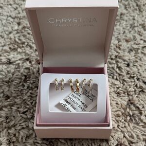 Chrystina Gold Crystal Huggie Hoop Earring Set - 3 Pair